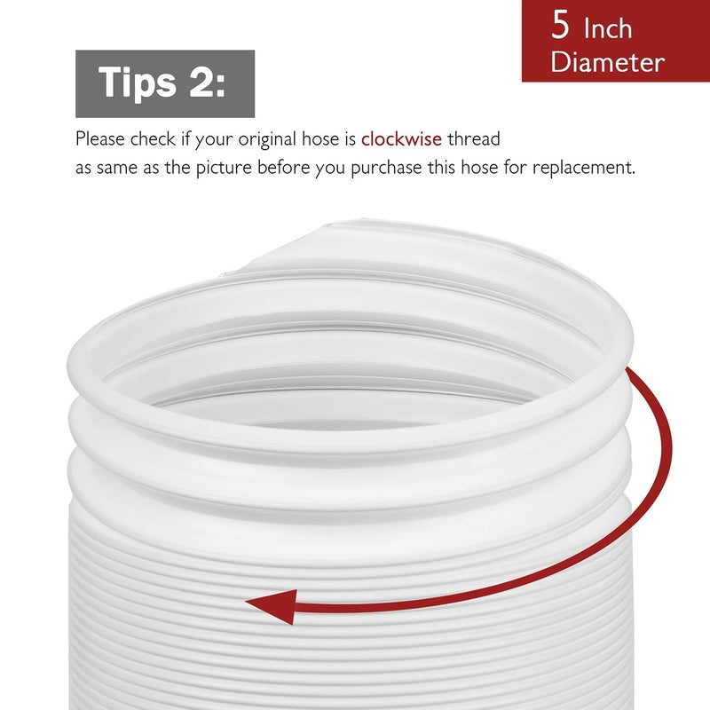 TURBRO Polypropylene Portable Air Conditioner Universal Exhaust Hose - 5 Inch Diameter, 78 Inch Length, Clockwise Thread, White - Image 4